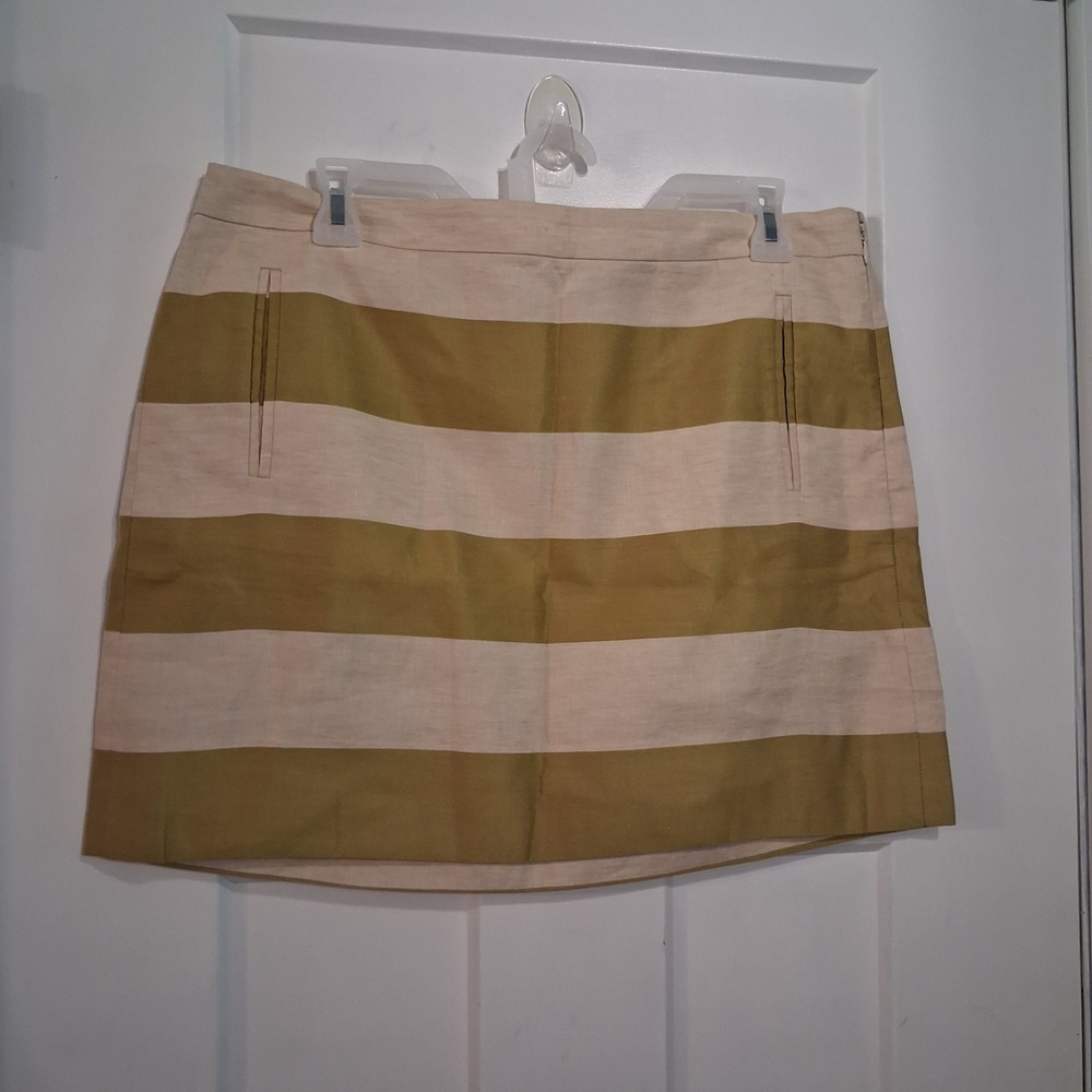 J.Crew Mini Skirt Womens 10 Green Striped Linen Blend Casual Preppy Summer 14852